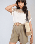 Lace Insert Round Neck Hollow Top - Toi ‘n’ Moi Ltd