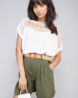 Lace Insert Round Neck Hollow Top - Toi ‘n’ Moi Ltd