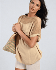 Lace Insert Round Neck Hollow Top - Toi ‘n’ Moi Ltd