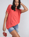 Lace Insert Round Neck Hollow Top - Toi ‘n’ Moi Ltd
