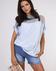 Lace Insert Round Neck Hollow Top - Toi ‘n’ Moi Ltd