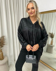 Metallic V-Neck Oversized Top