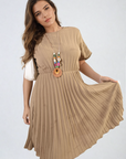 Short Sleeve Pleated Midi Dress