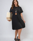 Short Sleeve Pleated Midi Dress