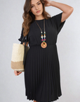 Short Sleeve Pleated Midi Dress