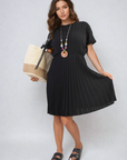 Short Sleeve Pleated Midi Dress
