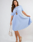 Short Sleeve Pleated Midi Dress