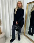 Rhinestone Detail High Neck Knitted Jumper