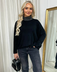 Rhinestone Detail High Neck Knitted Jumper