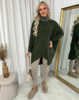 Rhinestone Detail High Neck Knitted Jumper