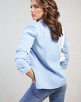 Ruched Sleeve Open Front Blazer Jacket with Front Pockets