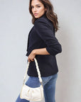 Ruched Sleeve Open Front Blazer Jacket with Front Pockets