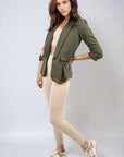 Ruched Sleeve Open Front Blazer Jacket with Front Pockets