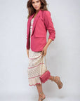 Ruched Sleeve Open Front Blazer Jacket with Front Pockets