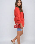 Ruched Sleeve Open Front Blazer Jacket with Front Pockets