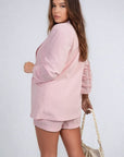 Ruched Sleeve Open Front Blazer Jacket with Front Pockets