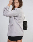 Ruched Sleeve Open Front Blazer Jacket with Front Pockets