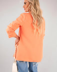 Ruched Sleeve Open Front Blazer Jacket with Front Pockets