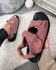 Faux Fur Double Buckle Sliders