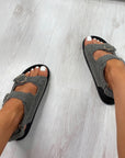 Faux Fur Double Buckle Sliders