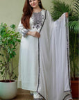 Women Indian Partywear Designer Bollywood Style White Color Kurti Pant With Dupatta Readymade Salwar Kameez-2