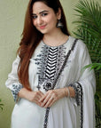 Women Indian Partywear Designer Bollywood Style White Color Kurti Pant With Dupatta Readymade Salwar Kameez-1