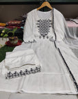 Women Indian Partywear Designer Bollywood Style White Color Kurti Pant With Dupatta Readymade Salwar Kameez-3