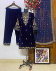 Luxury Designer Embroidered Velvet Salwar Kameez – Ready-to-Wear Purple 3-Piece Set with Palazzo & Dupatta | Elegant Partywear Outfit - Toi ‘n’ Moi Ltd