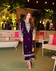Luxury Designer Embroidered Velvet Salwar Kameez – Ready-to-Wear Purple 3-Piece Set with Palazzo & Dupatta | Elegant Partywear Outfit - Toi ‘n’ Moi Ltd