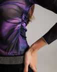 Mesh Top Rouched at the Side in Abstract Purple Print