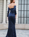 Navy Off Shoulder Sequin Gown