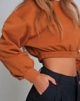 Oversized Cropped Sweatshirt in Camel