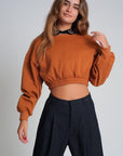 Oversized Cropped Sweatshirt in Camel