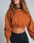 Oversized Cropped Sweatshirt in Camel