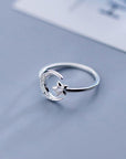 Moon and Star Sterling Silver Adjustable Ring