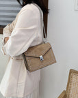 Scrub Leather Chain Rivet Lock Shoulder Bag