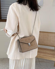 Scrub Leather Chain Rivet Lock Shoulder Bag