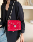 Scrub Leather Chain Rivet Lock Shoulder Bag