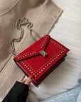 Scrub Leather Chain Rivet Lock Shoulder Bag