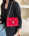 Scrub Leather Chain Rivet Lock Shoulder Bag