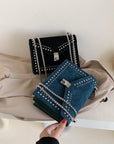 Scrub Leather Chain Rivet Lock Shoulder Bag
