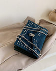 Scrub Leather Chain Rivet Lock Shoulder Bag