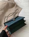 Scrub Leather Chain Rivet Lock Shoulder Bag
