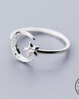 Moon and Star Sterling Silver Adjustable Ring