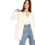 Solid Pearl Embellished Faux Fur Round Neck Jacket - Toi ‘n’ Moi Ltd