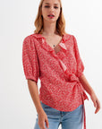Red Wrap Top in Clustered Flower Print