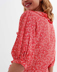 Red Wrap Top in Clustered Flower Print