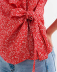 Red Wrap Top in Clustered Flower Print