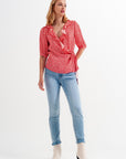 Red Wrap Top in Clustered Flower Print