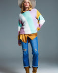 Relaxed Multicolor Diagonal Stripe Sweater With Boat Neck in Pastel Colors